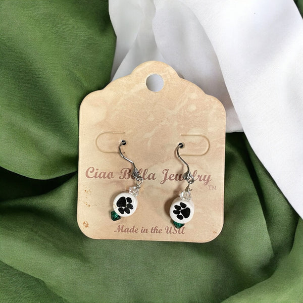 Fierce & Flirty: Silver Dangle Earrings with Lion Paw Print & Gemstones