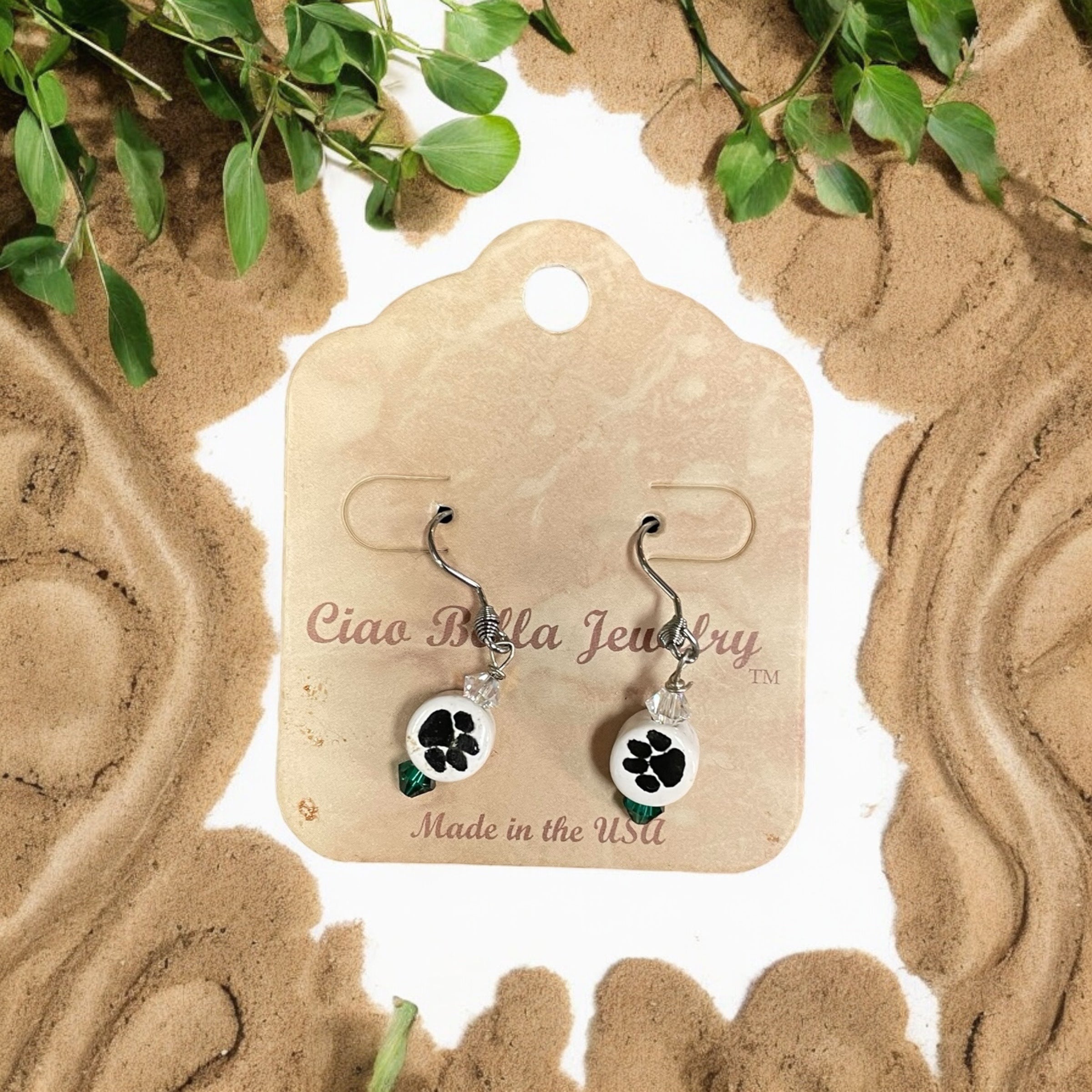 Fierce & Flirty: Silver Dangle Earrings with Lion Paw Print & Gemstones
