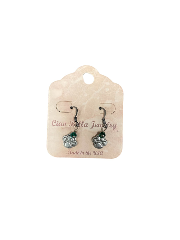 Unleash Your Wild Side: Antique Silver Lion Paw Earrings with Emerald Touch