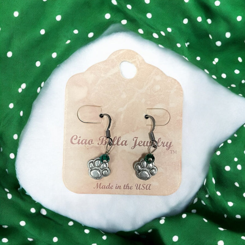 Unleash Your Wild Side: Antique Silver Lion Paw Earrings with Emerald Touch