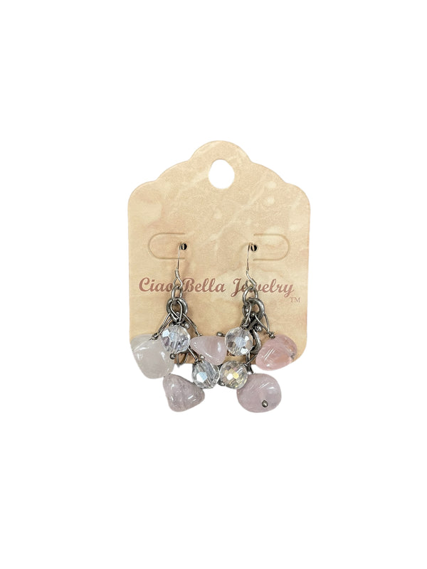 Sterling Silver Rose Quartz and Crystal Cluster Earrings