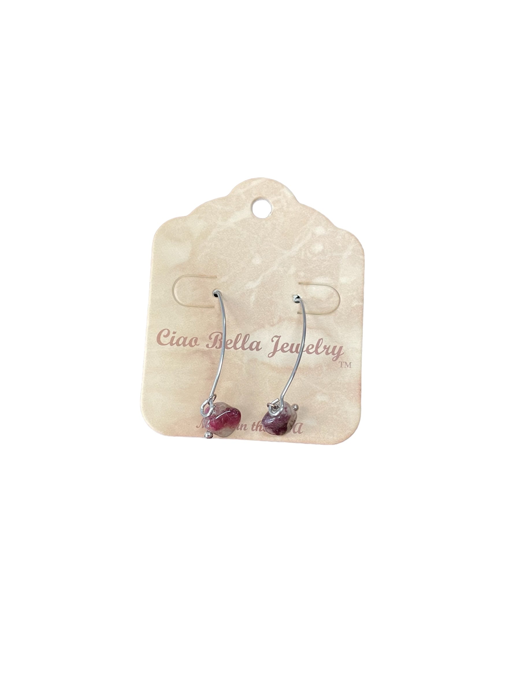 Long Silver Drop Kidney Wire Gemstone Earrings | Made in the USA