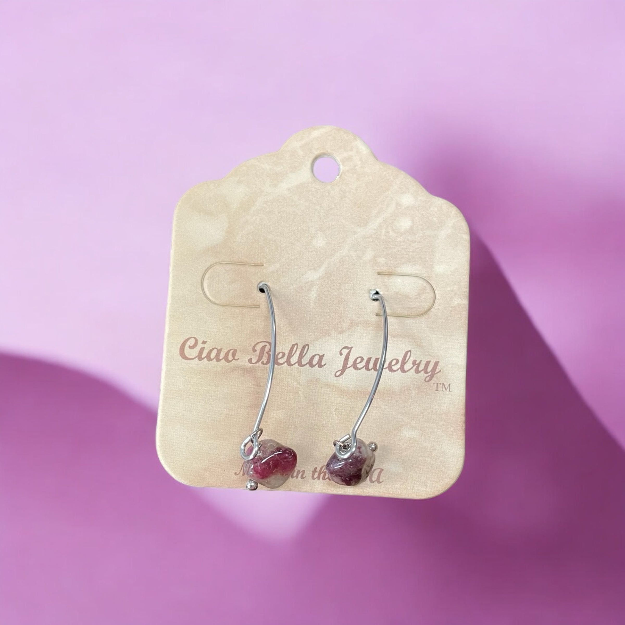 Long Silver Drop Kidney Wire Gemstone Earrings | Made in the USA