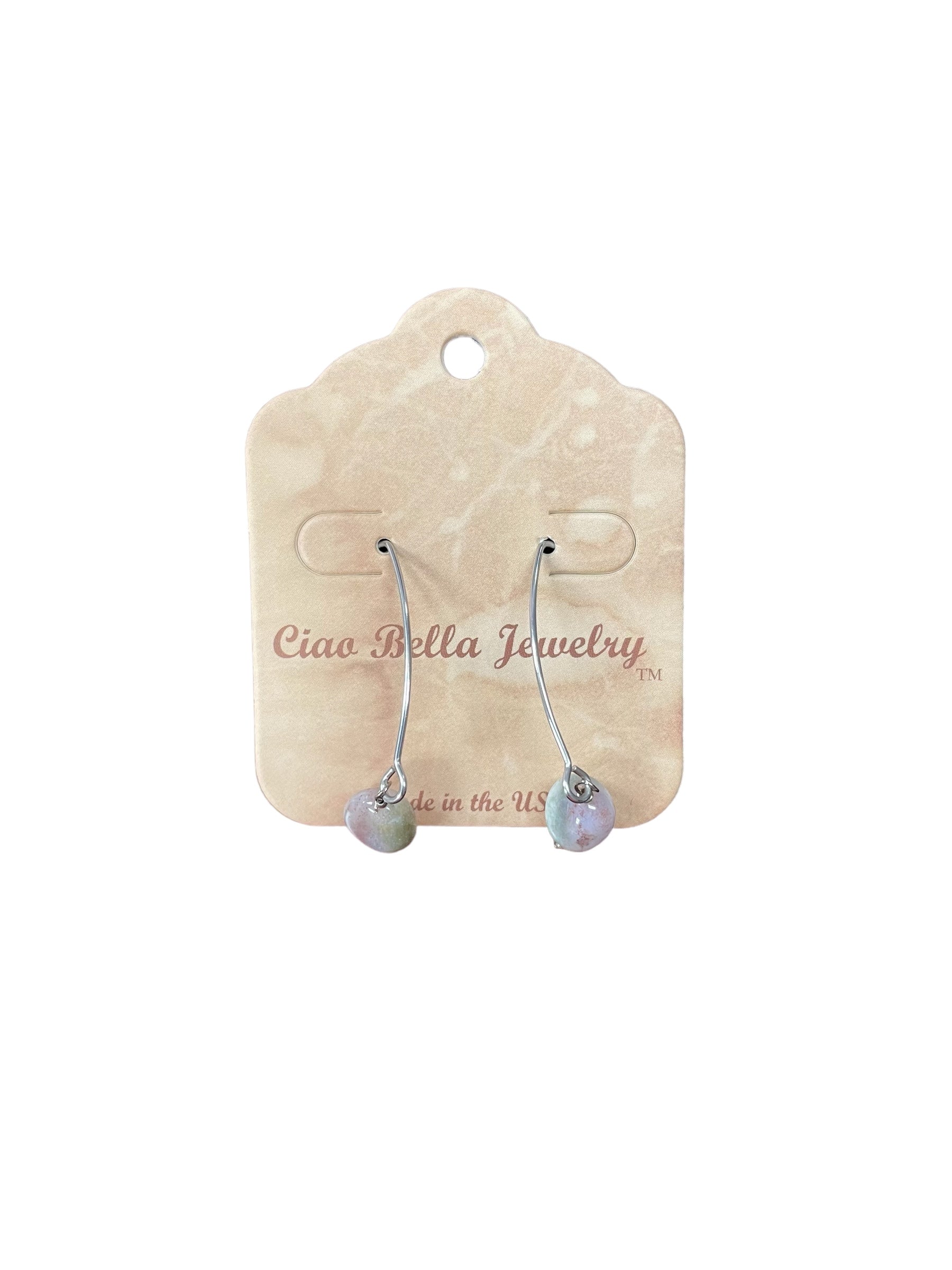 Long Silver Drop Kidney Wire Gemstone Earrings | Made in the USA