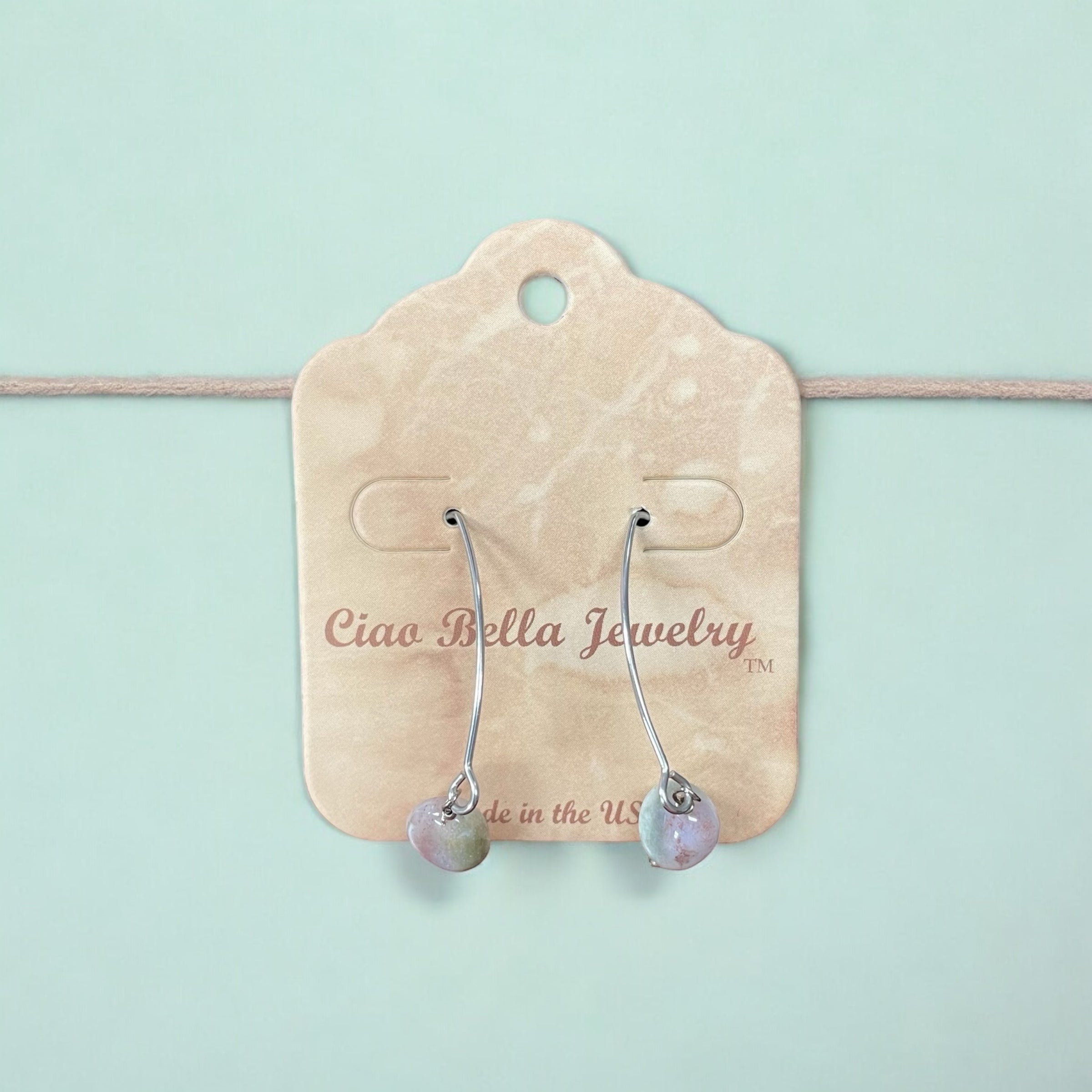 Long Silver Drop Kidney Wire Gemstone Earrings | Made in the USA
