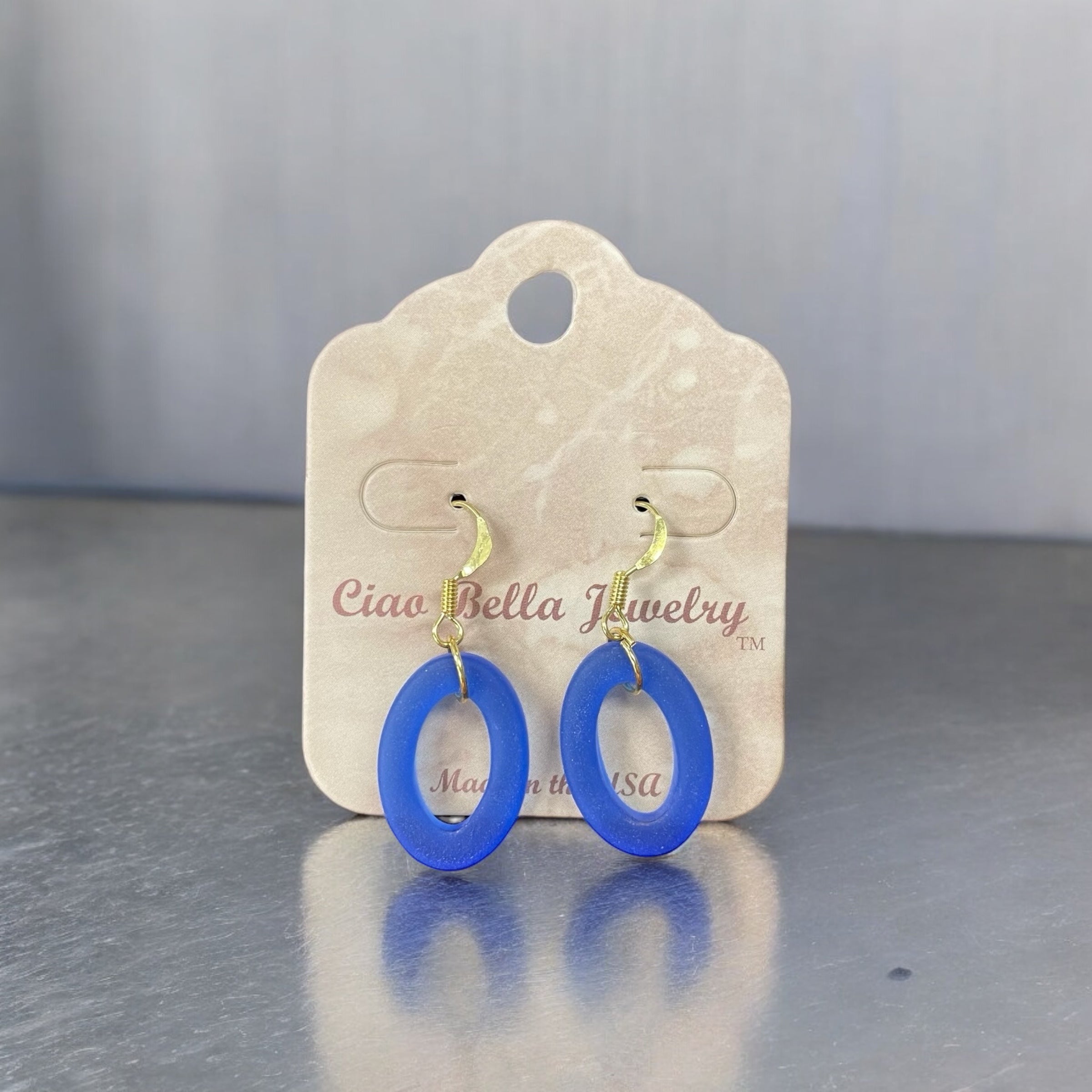 Ocean's Embrace: Oval Blue Sea Glass Dangle Earrings