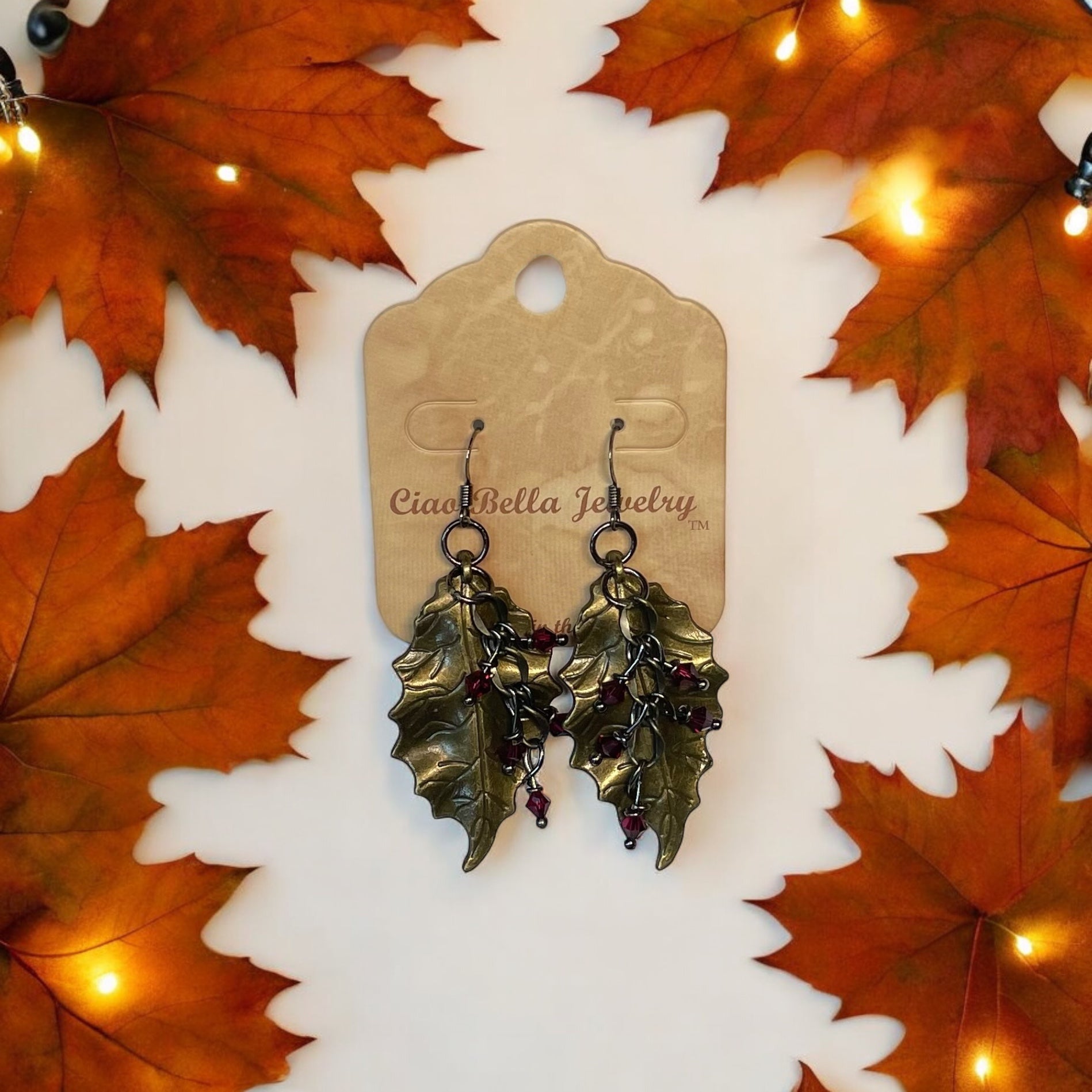 Crystal Leaf Dangle Earrings | Nature-Inspired Jewelry