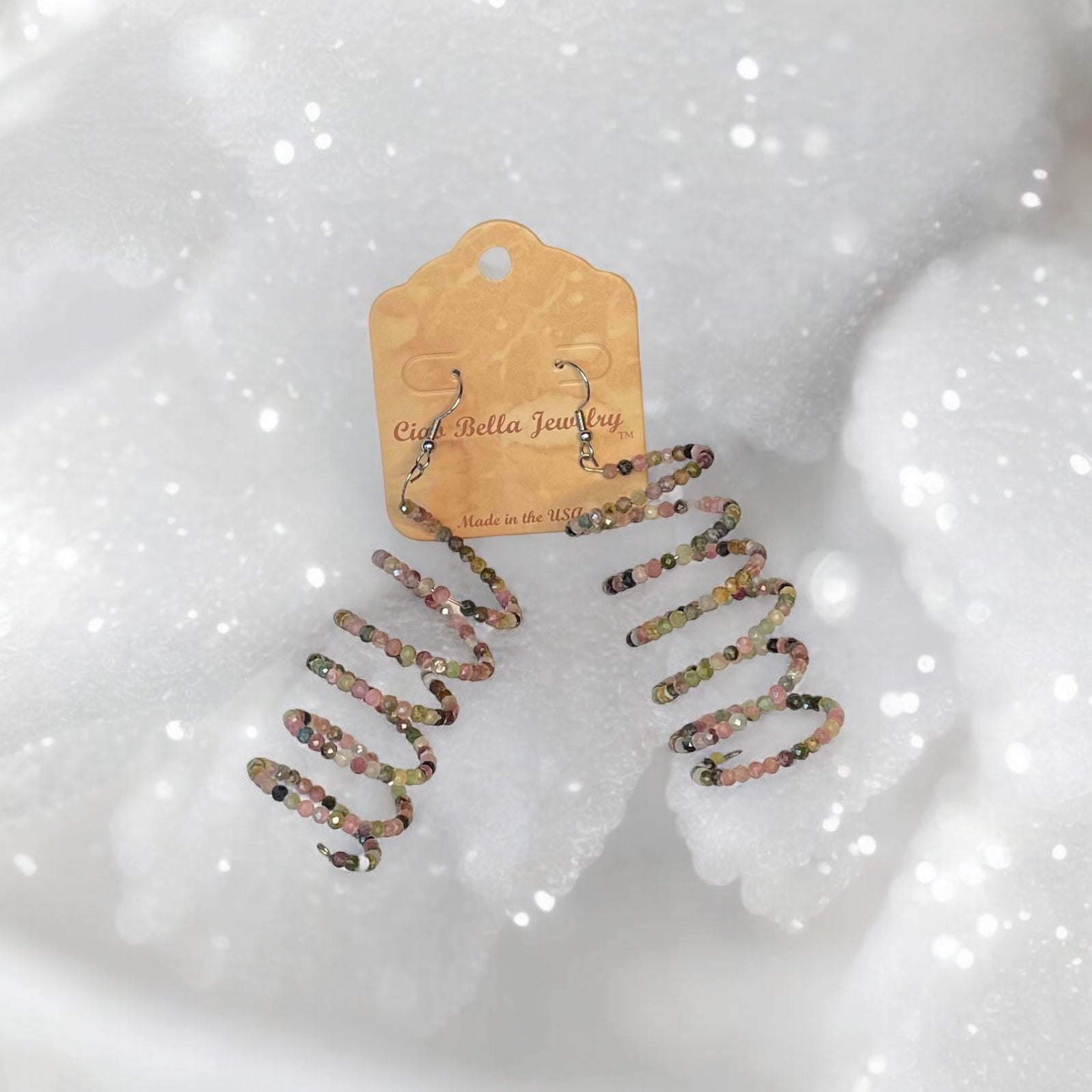 Colorful Corkscrew Spiral Gemstone Earrings