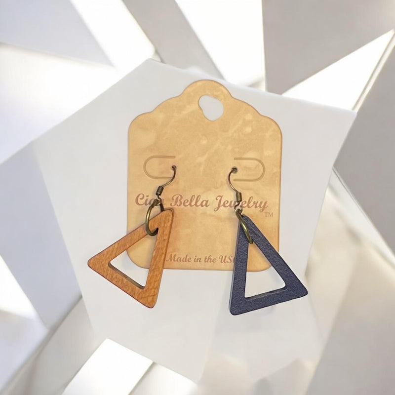 Bold & Geometric: Double Triangle Earrings in Black, Orange, Tan, Red & Mismatched