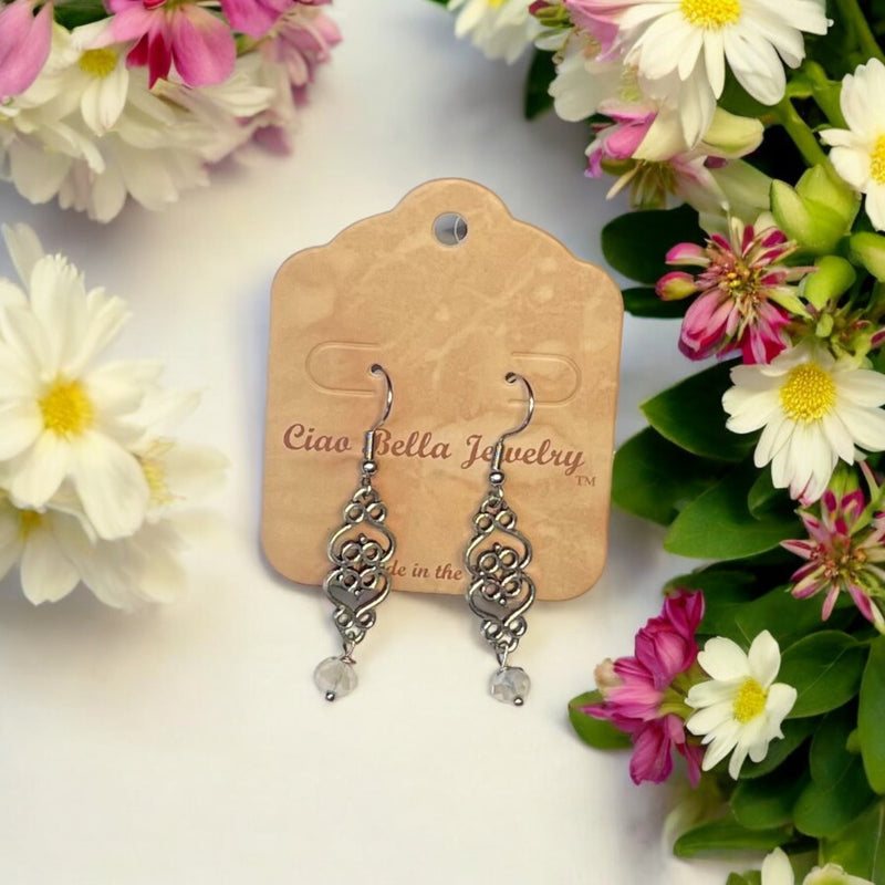 Filigree Dangle Earrings | Gemstone & Crystal Earrings | Stainless Steel | Unique Jewelry
