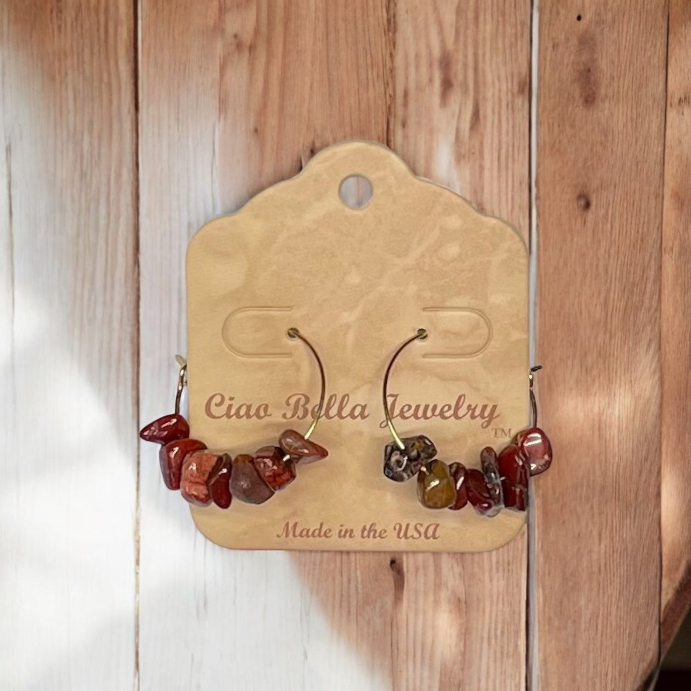 Golden Hoop Earrings with Gemstones