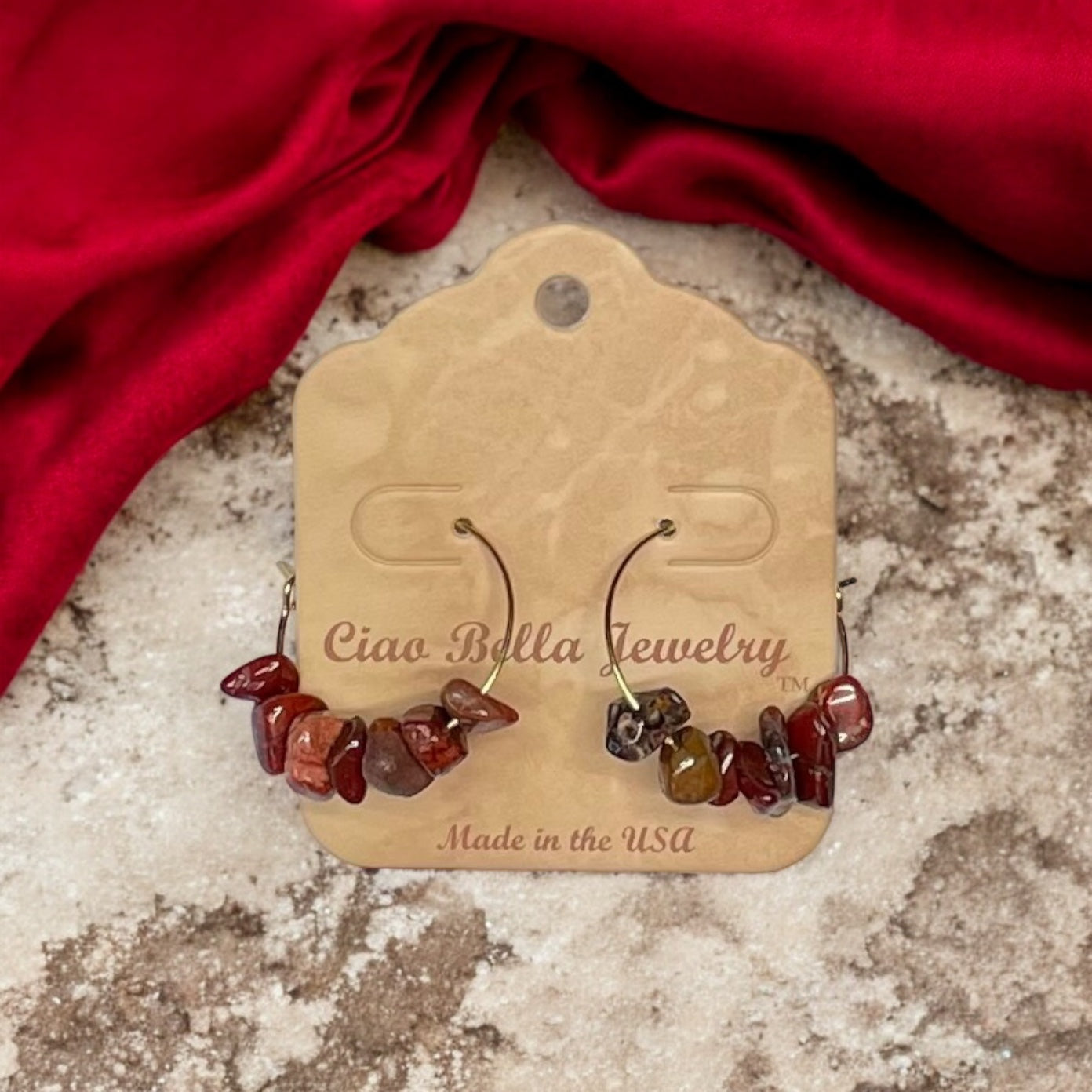 Golden Hoop Earrings with Gemstones