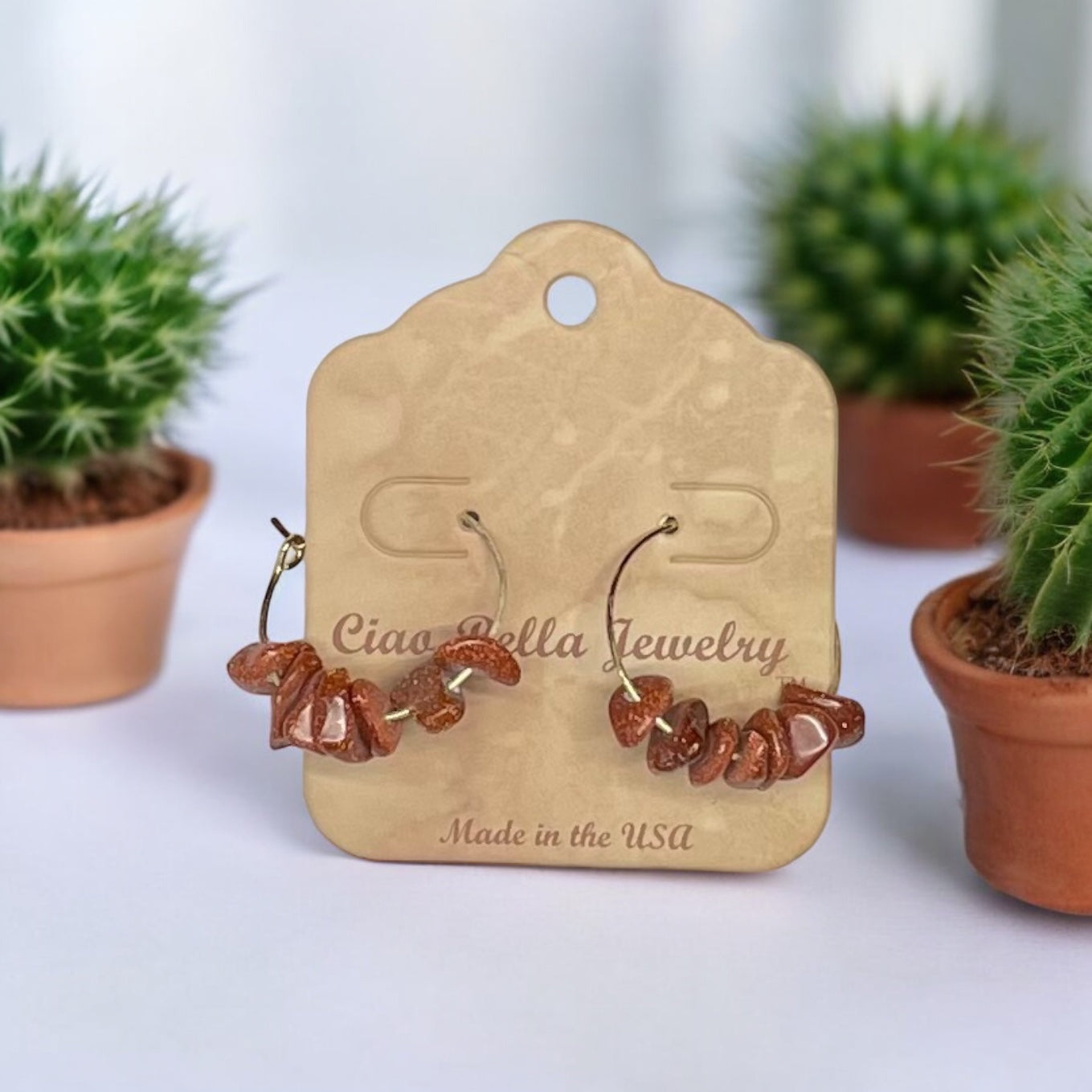 Golden Hoop Earrings with Gemstones