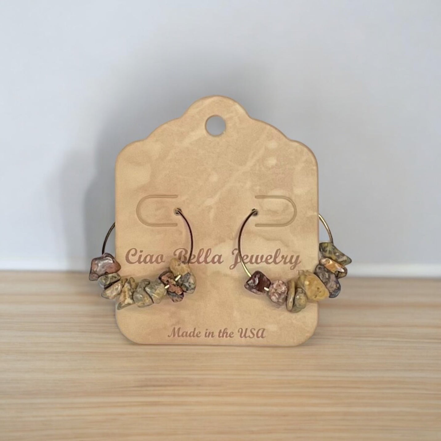 Golden Hoop Earrings with Gemstones