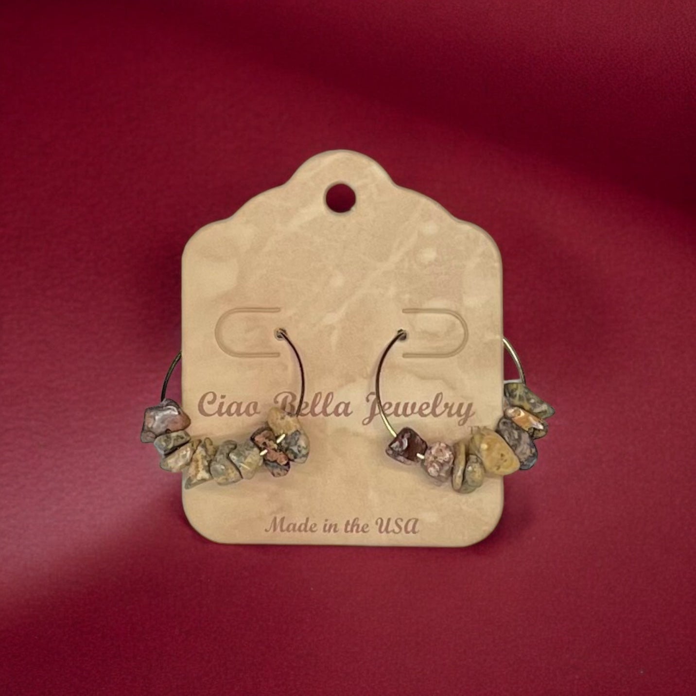 Golden Hoop Earrings with Gemstones