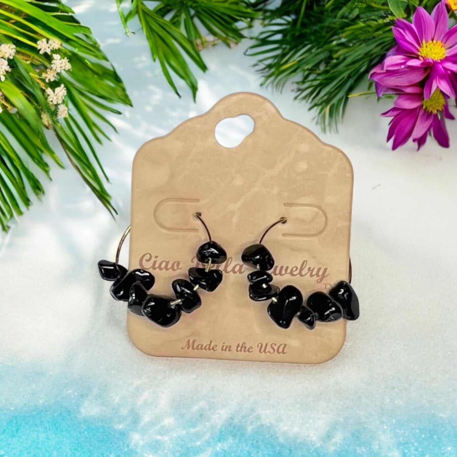 Golden Hoop Earrings with Gemstones