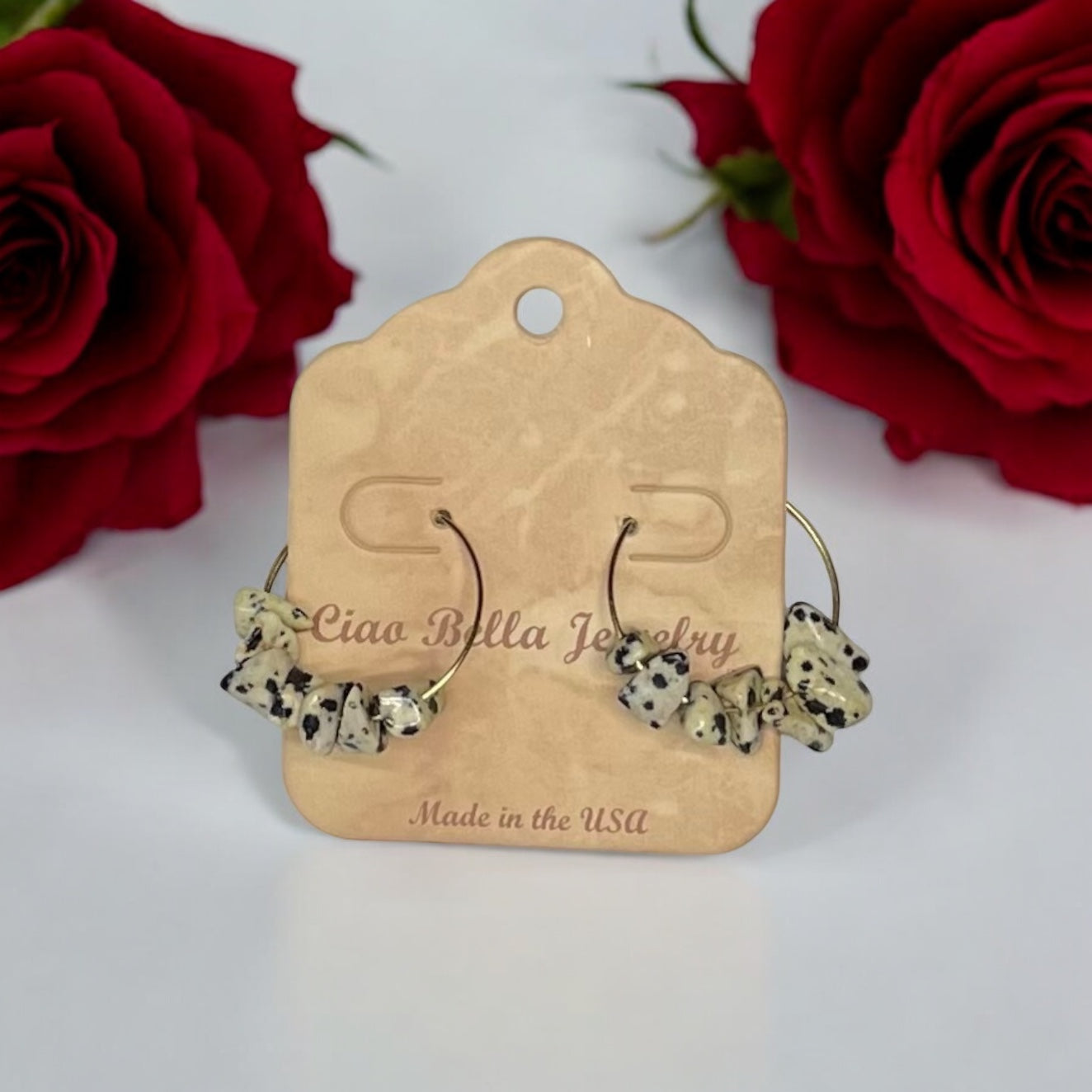 Golden Hoop Earrings with Gemstones