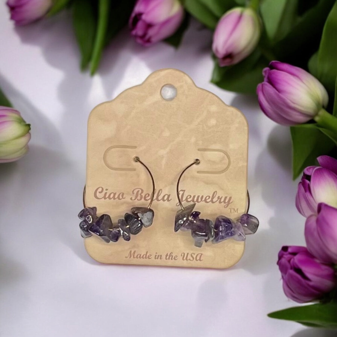 Golden Hoop Earrings with Gemstones