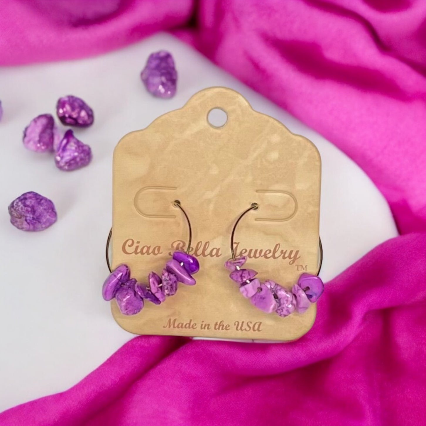 Golden Hoop Earrings with Gemstones