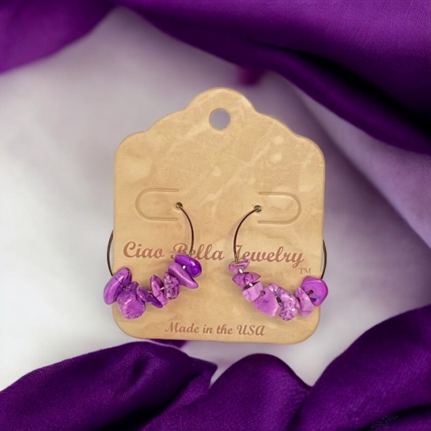 Golden Hoop Earrings with Gemstones