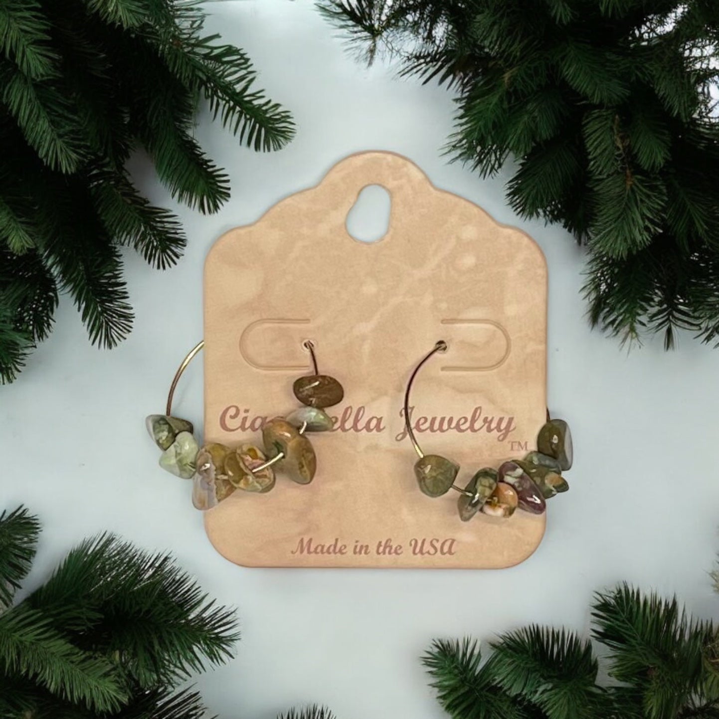 Golden Hoop Earrings with Gemstones