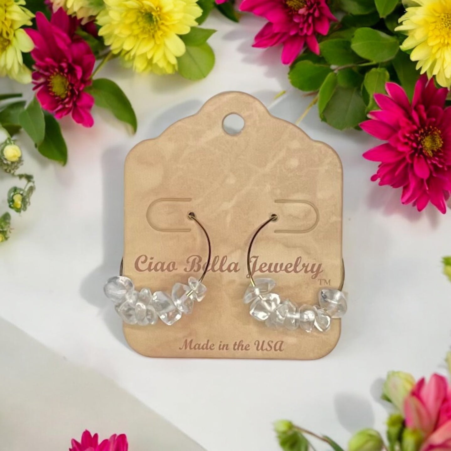 Golden Hoop Earrings with Gemstones