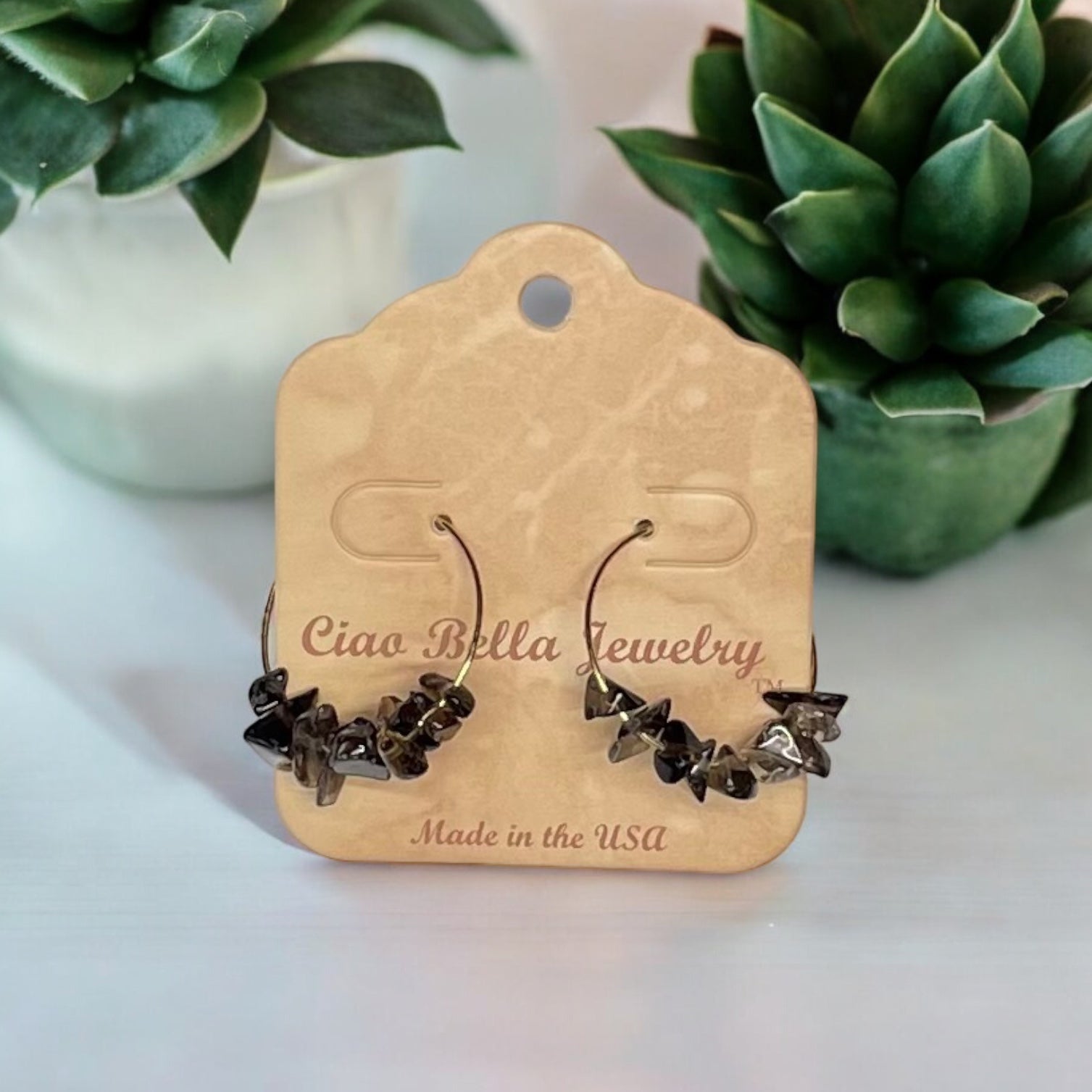 Golden Hoop Earrings with Gemstones