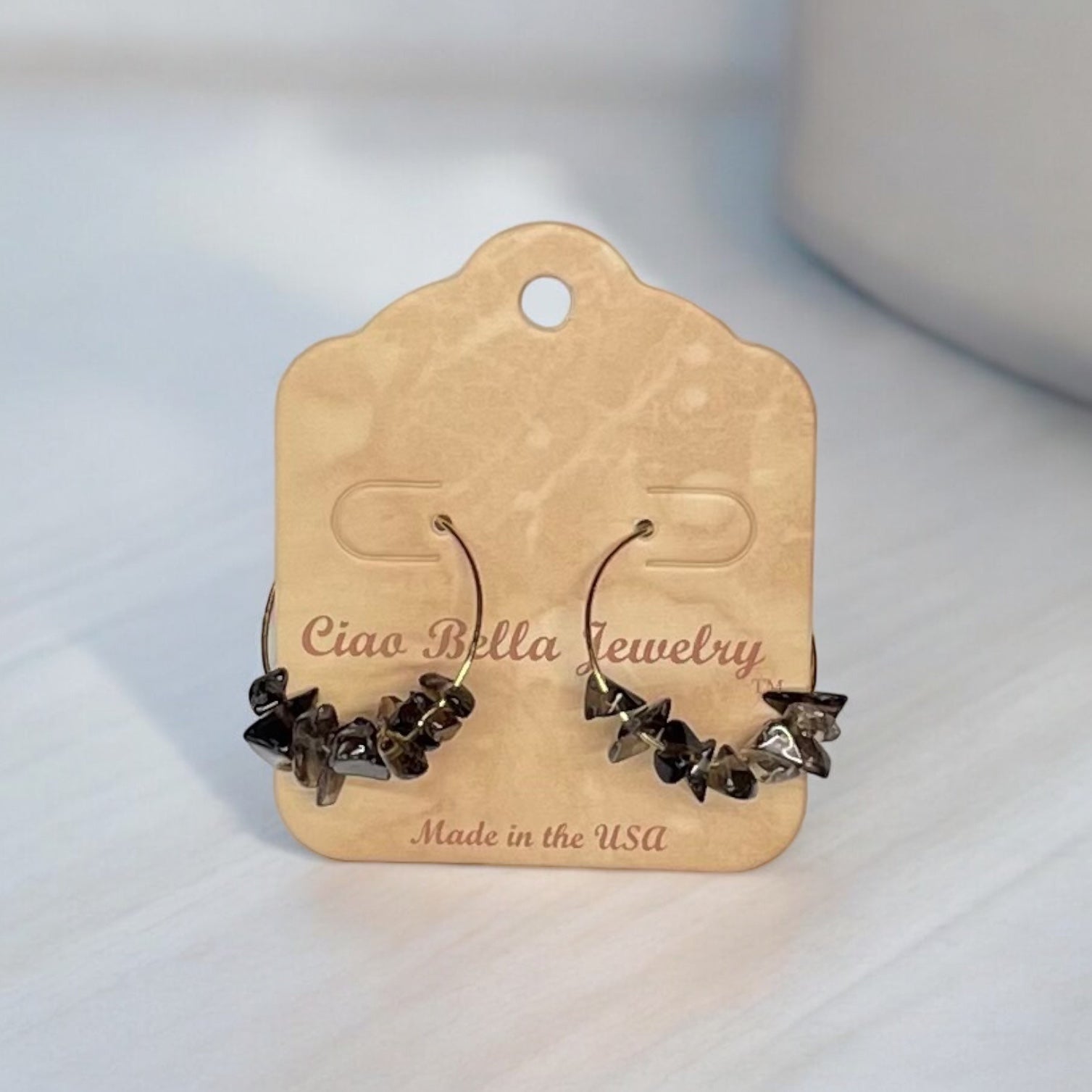 Golden Hoop Earrings with Gemstones