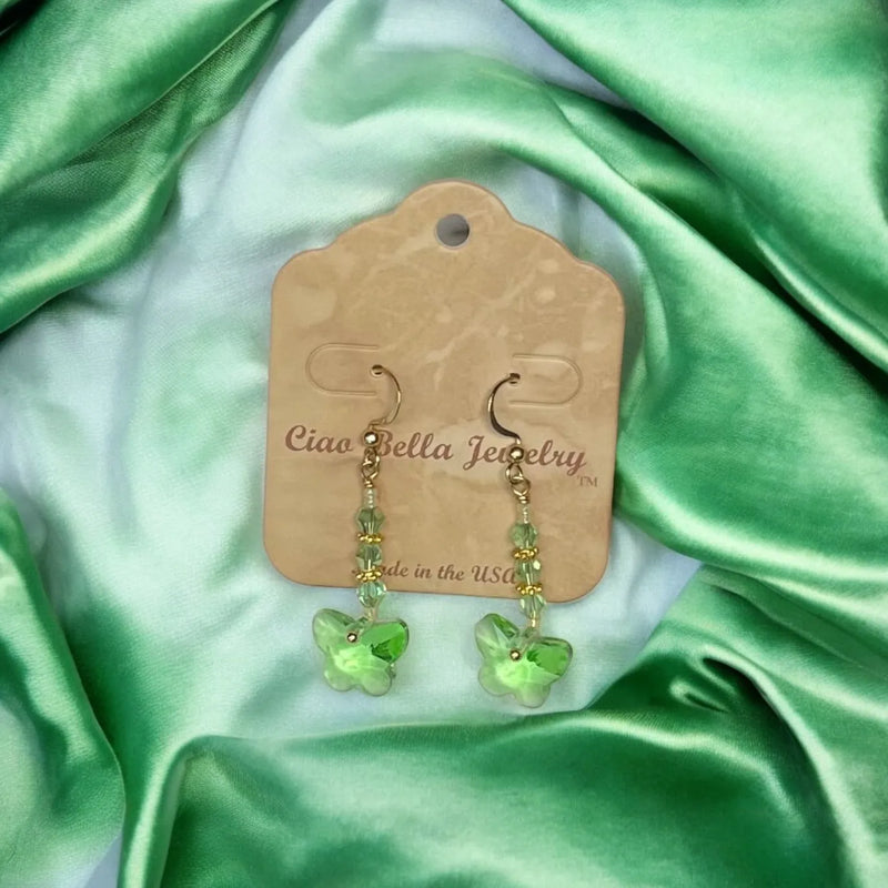 Crystal Butterfly Beaded Drop Earrings on Gold - Unique & Sparkling Jewelry