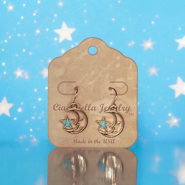 Celestial Chic: Rose Gold Moon & Star Dangle Earrings