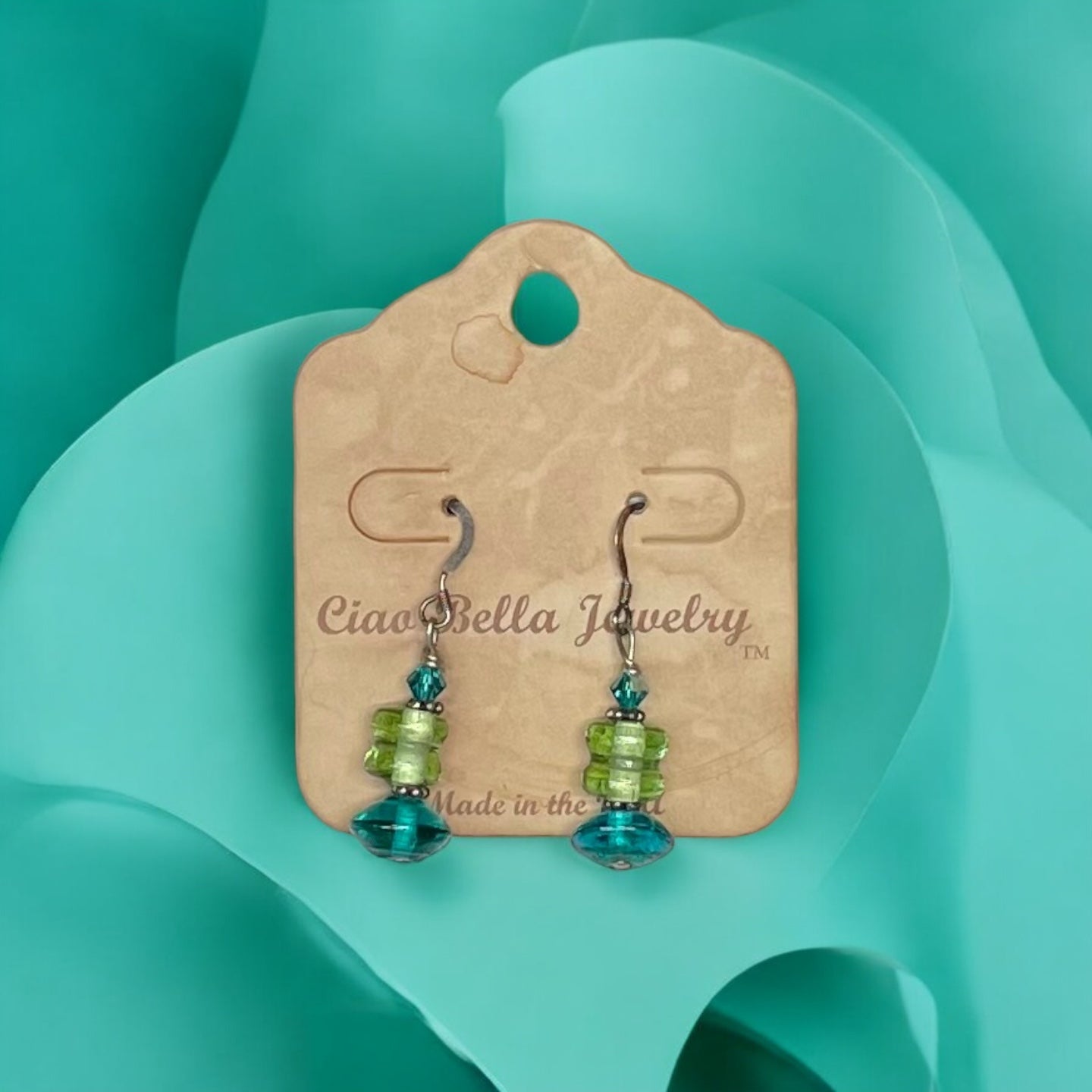 Blue & Green Dangle Earrings | Crystal & Bead Earrings | Sterling Silver Hooks