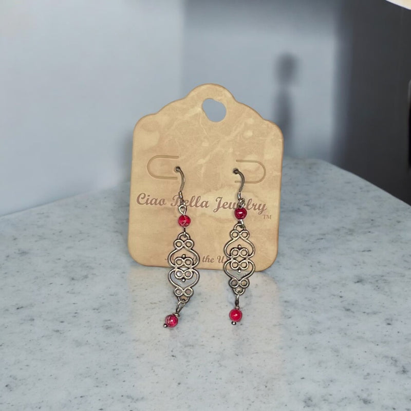 Filigree Dangle Earrings | Gemstone & Crystal Earrings | Stainless Steel | Unique Jewelry
