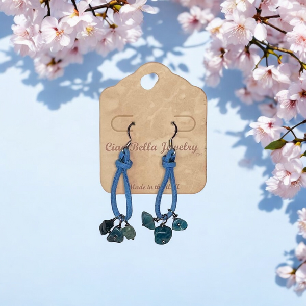Bohemian Teardrop  Earrings with Stones and Suede by Michelle Marie Boutique