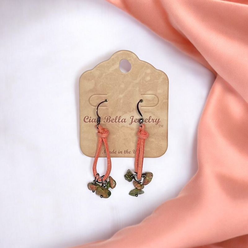 Bohemian Teardrop  Earrings with Stones and Suede by Michelle Marie Boutique
