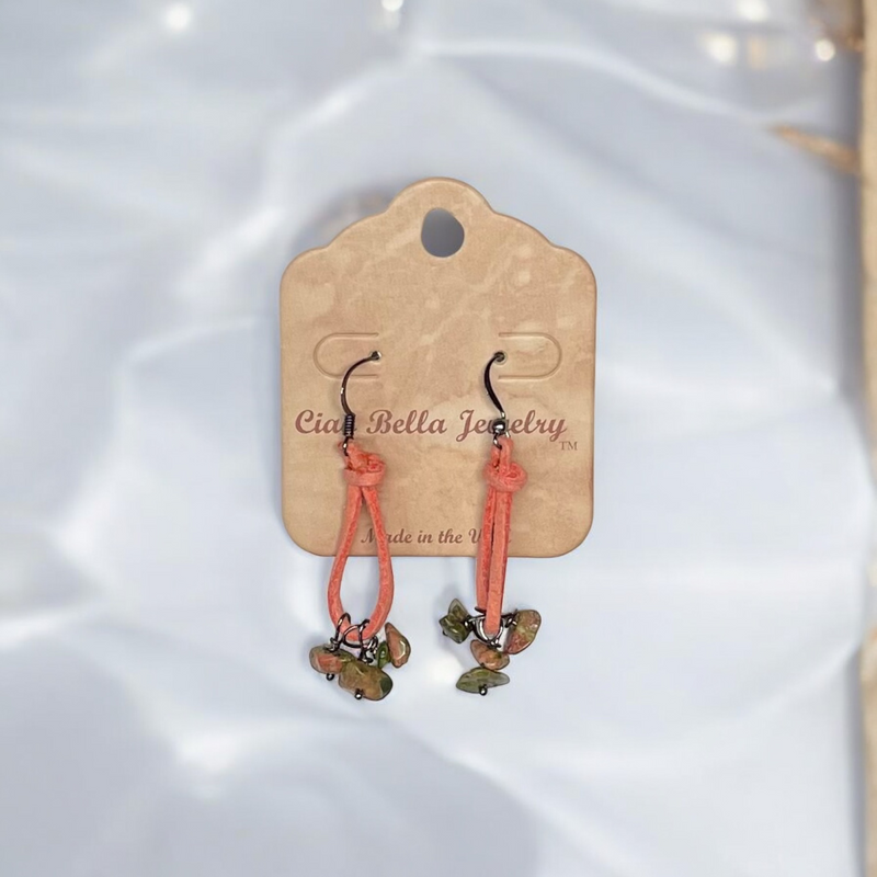 Bohemian Teardrop  Earrings with Stones and Suede by Michelle Marie Boutique