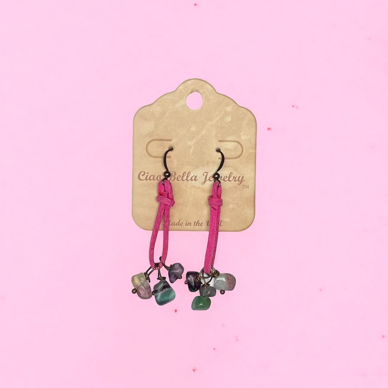 Bohemian Teardrop  Earrings with Stones and Suede by Michelle Marie Boutique