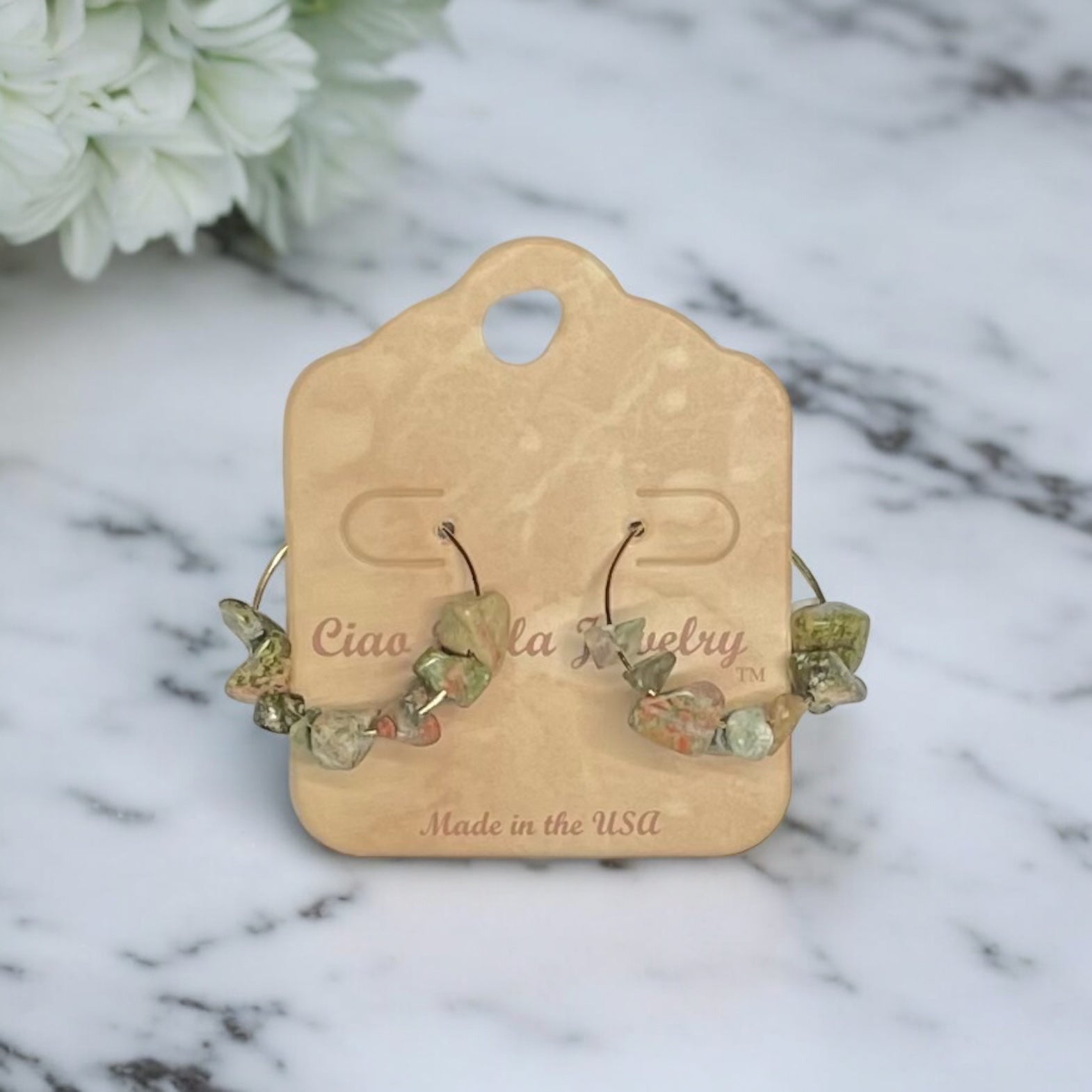 Golden Hoop Earrings with Gemstones