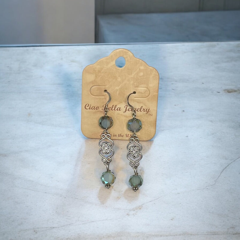 Filigree Dangle Earrings | Gemstone & Crystal Earrings | Stainless Steel | Unique Jewelry