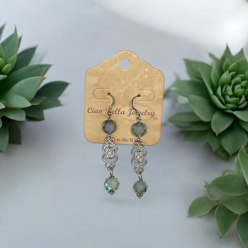 Filigree Dangle Earrings | Gemstone & Crystal Earrings | Stainless Steel | Unique Jewelry