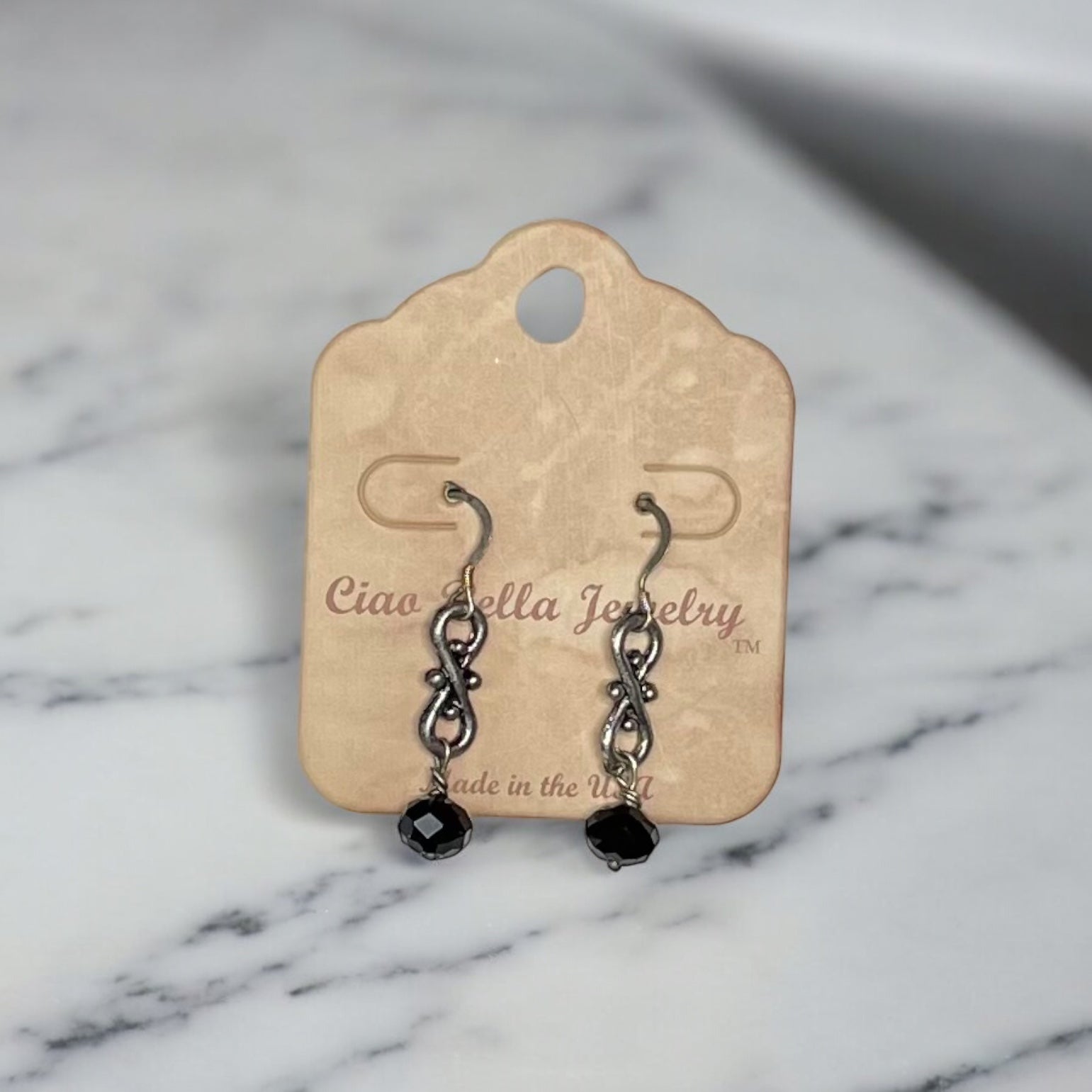 Black Crystal Filigree Earrings | Stainless Steel Dangles | Gothic Earrings