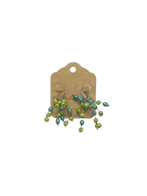 Lime Green & Turquoise Bead Firework Earrings