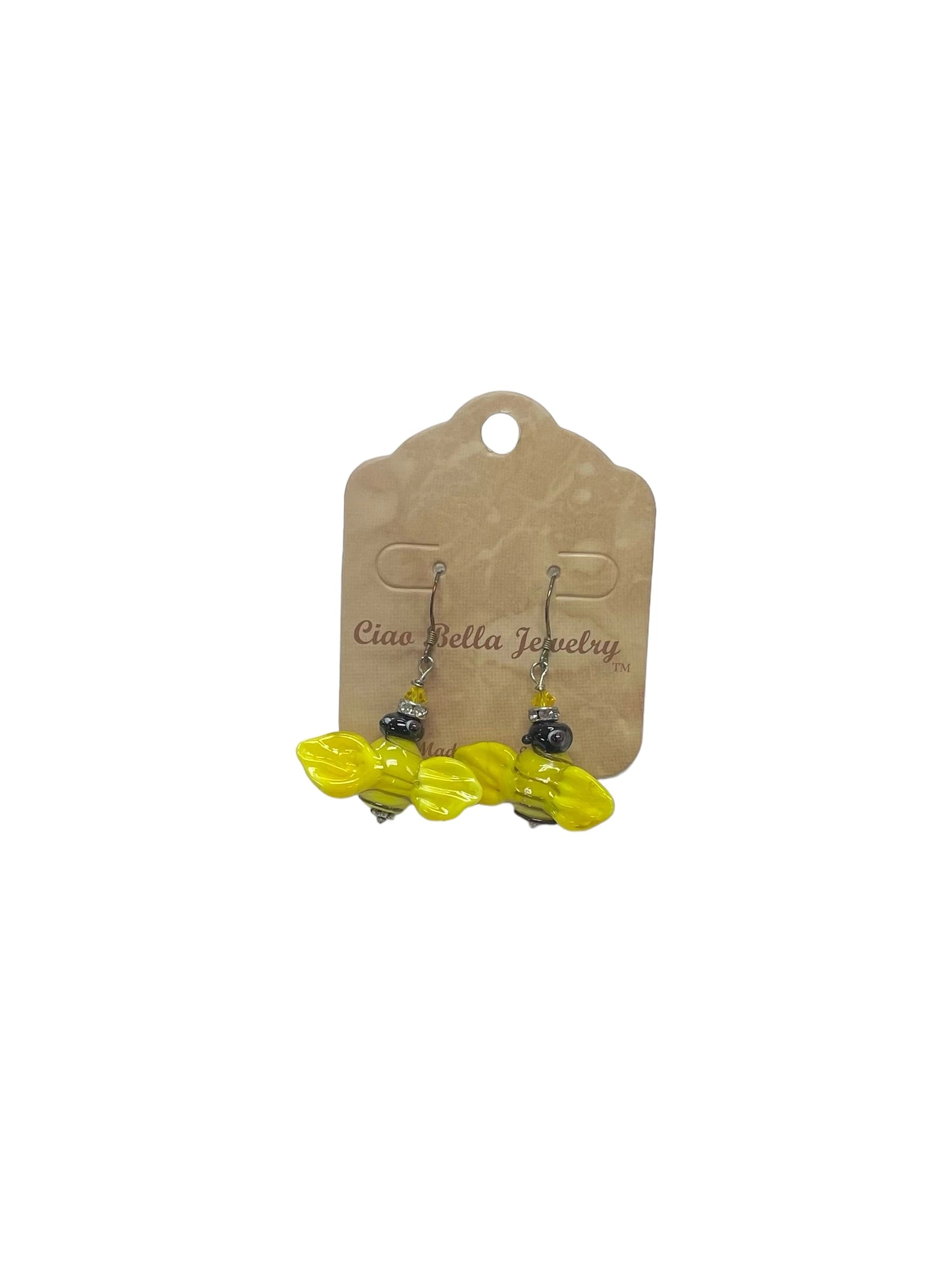 Yellow Glass Bumblebee Dangle Earrings | Whimsical & Playful Jewelry