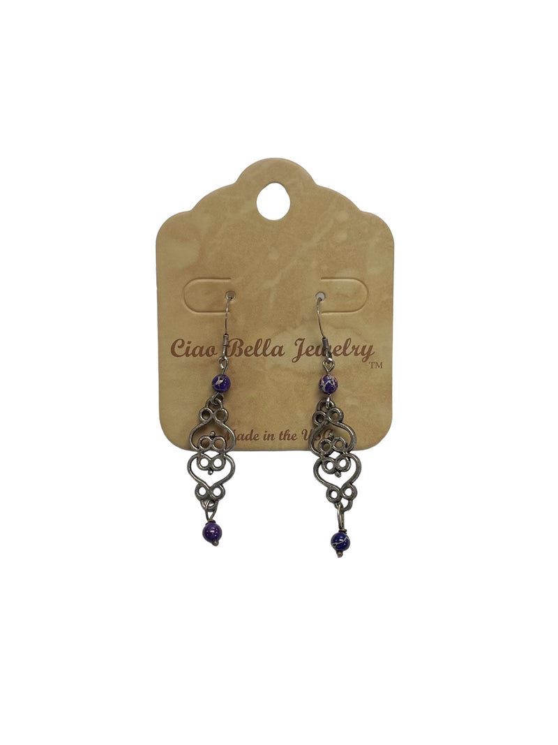 Filigree Dangle Earrings | Gemstone & Crystal Earrings | Stainless Steel | Unique Jewelry