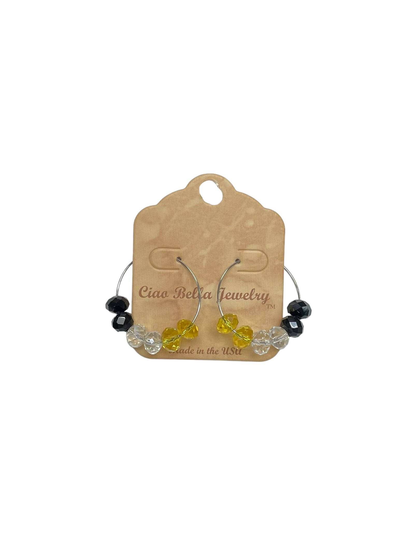 Black, Yellow, Clear Crystal Hoop Earrings | Multicolor Crystal Hoops