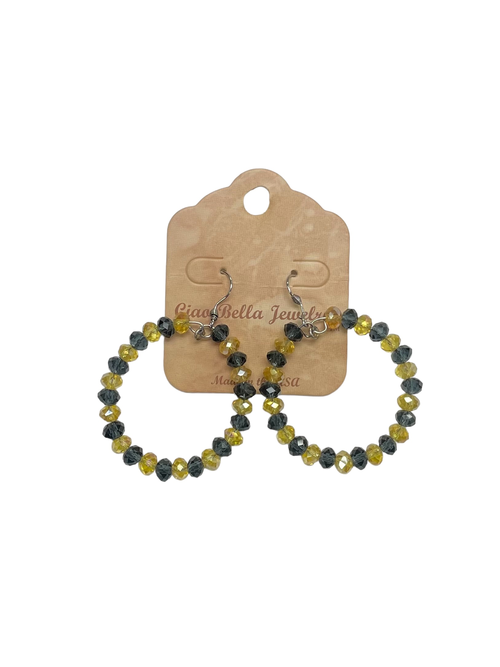 Black & Yellow Crystal Hoop Earrings