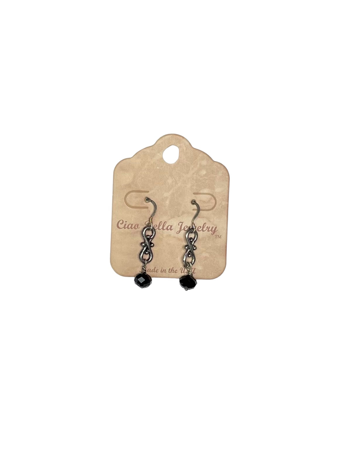 Black Crystal Filigree Earrings | Stainless Steel Dangles | Gothic Earrings