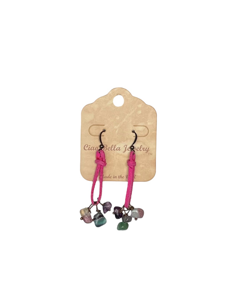 Bohemian Teardrop  Earrings with Stones and Suede by Michelle Marie Boutique