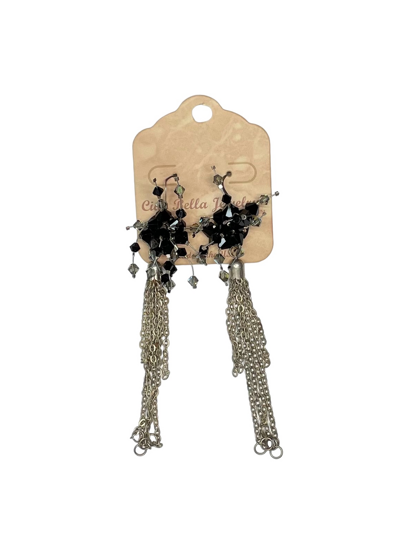 Black Agate Firework Earrings, Chain Dangle, Statement Jewelry