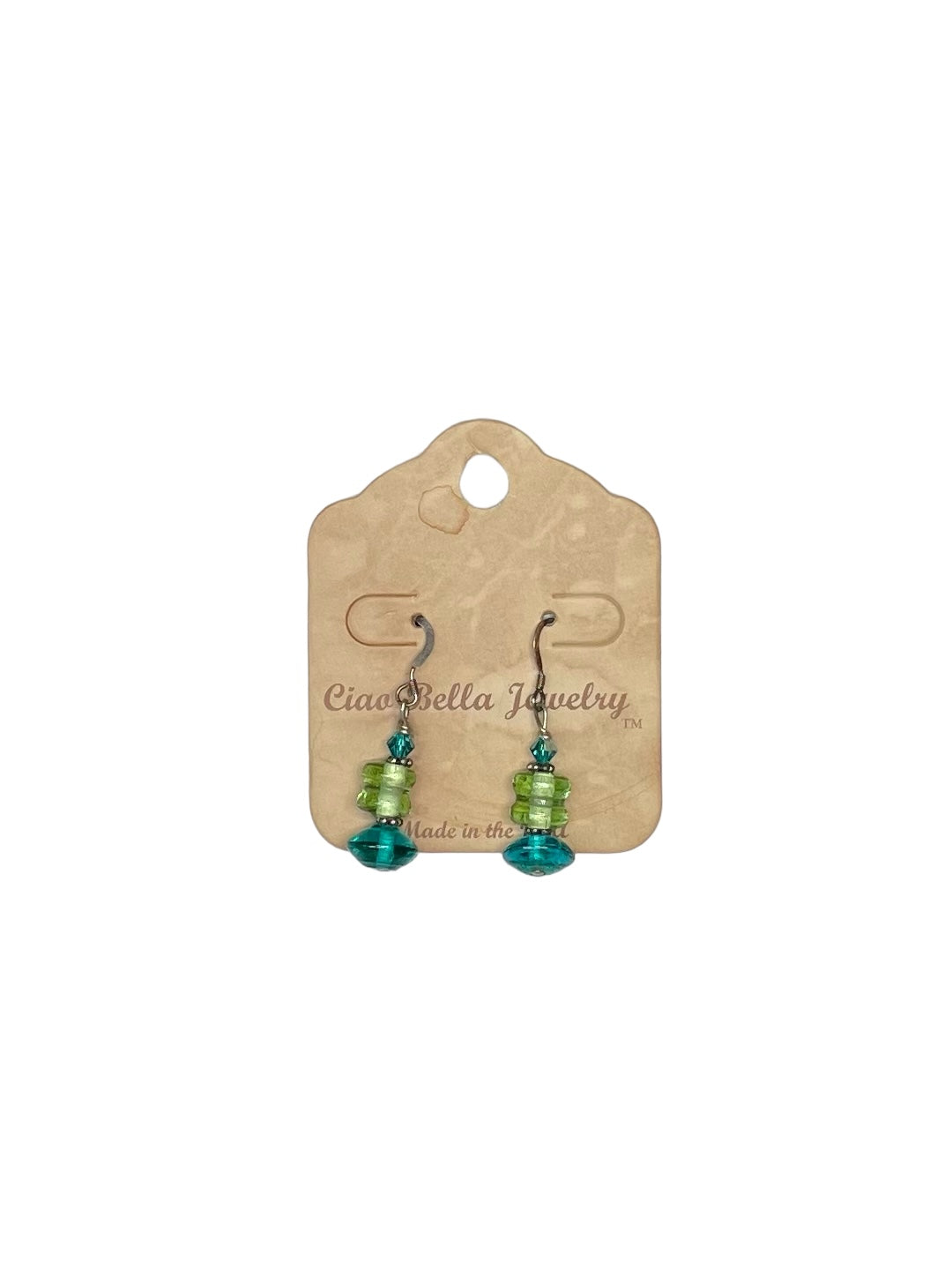 Blue & Green Dangle Earrings | Crystal & Bead Earrings | Sterling Silver Hooks