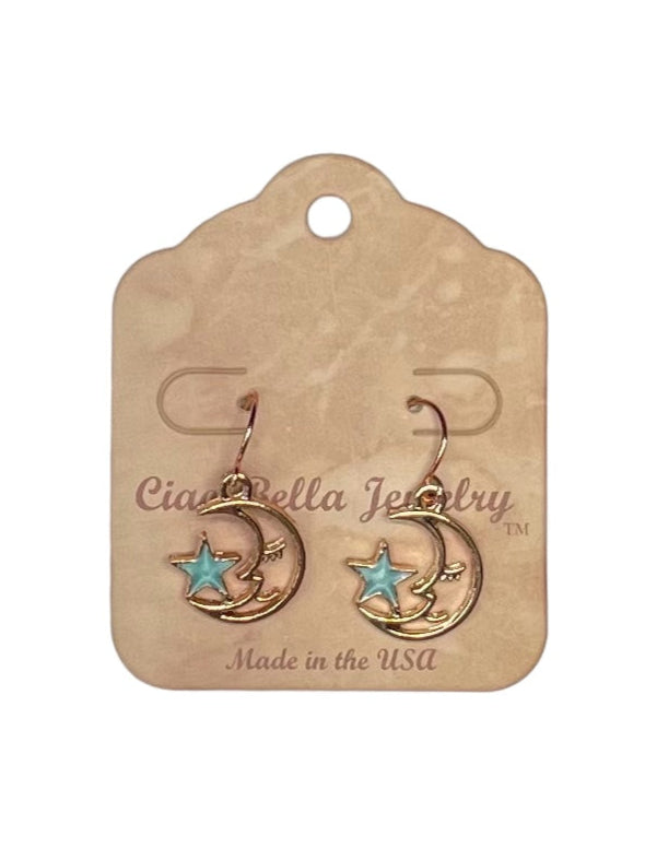 Celestial Chic: Rose Gold Moon & Star Dangle Earrings
